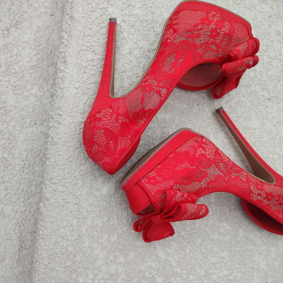 Betsey Johnson Shoes - Betsy Johnson red bow lace stilletto